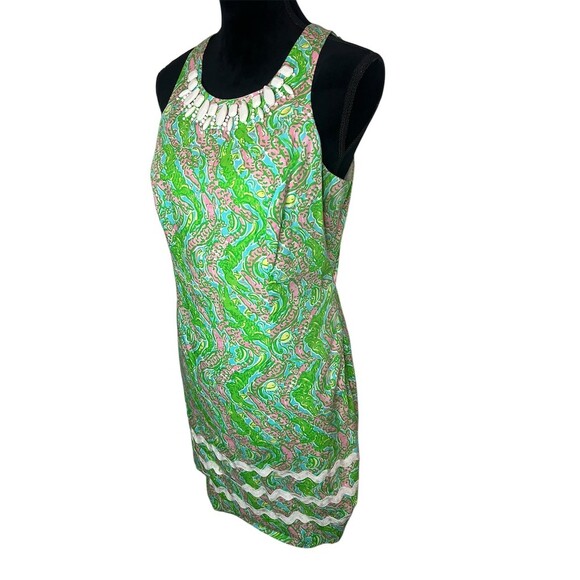 Vintage Lilly Pulitzer Dress Womens M Green Alligator Print Beaded - Picture 6 of 8